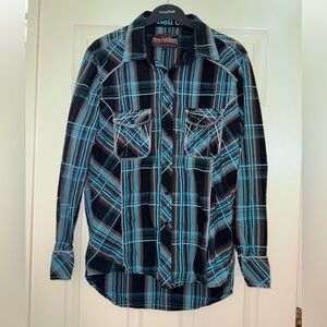 Men's Rock & Roll Cowboy Black and Blue Plaid Shirt